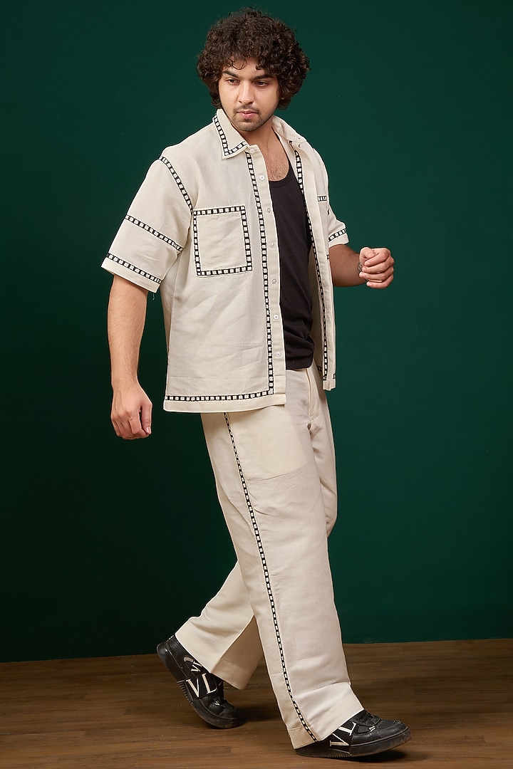 Off-White Cotton Linen Thread Embroidered Co-Ord Set by Menero at Pernia's Pop Up Shop