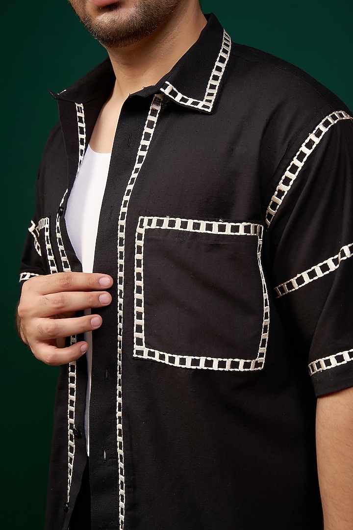 Black Pure Cotton Linen Thread Embroidered Co-Ord Set by Menero at Pernia's Pop Up Shop
