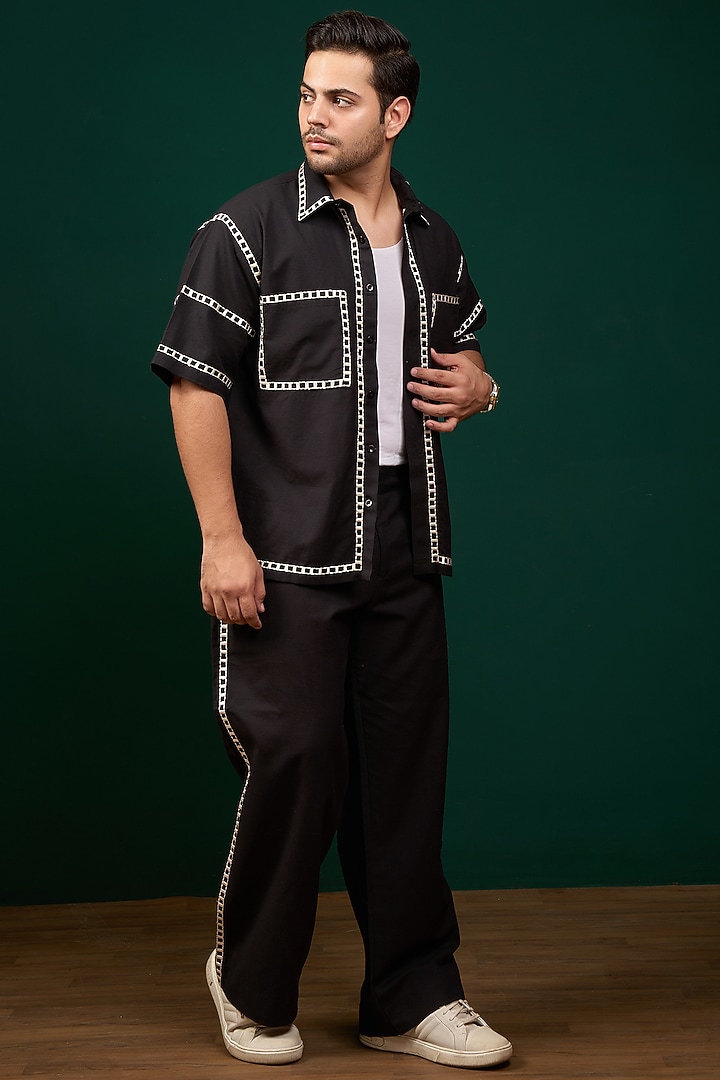 Black Pure Cotton Linen Thread Embroidered Co-Ord Set by Menero at Pernia's Pop Up Shop