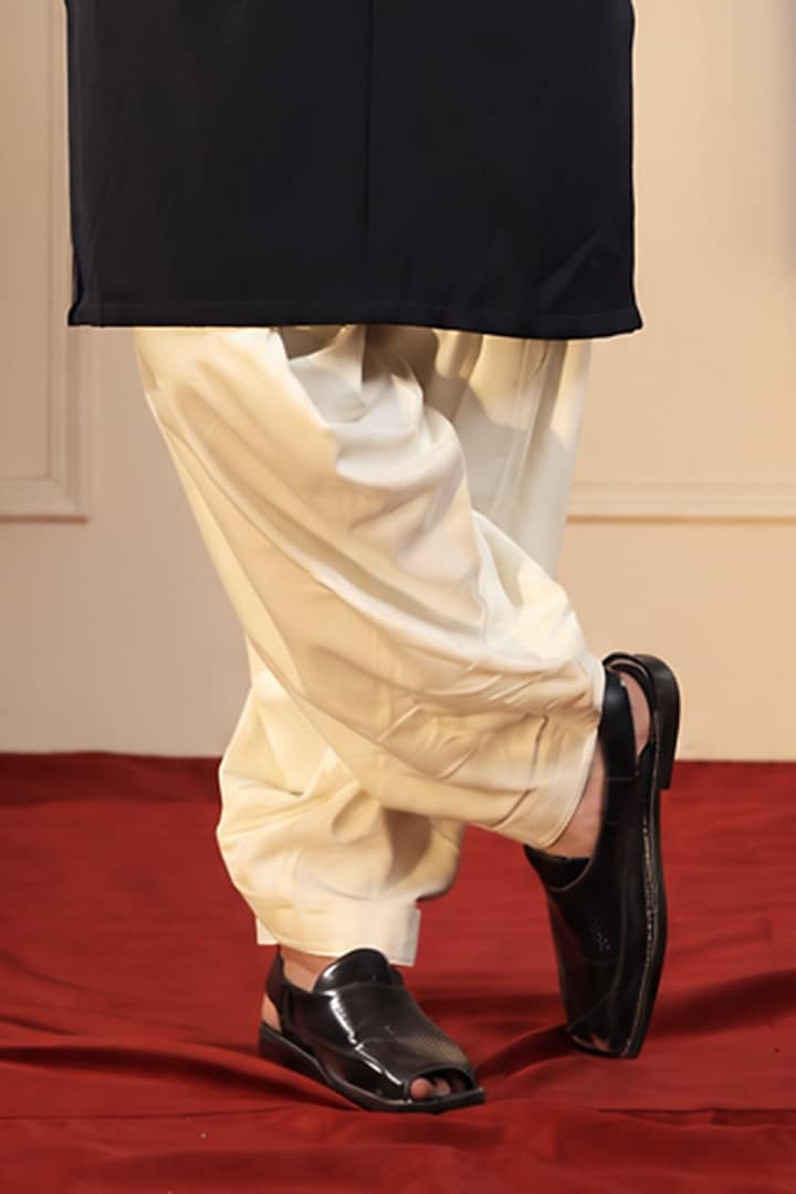 Navy Blue Pure Japanese Crepe Lycra Kurta Set by Menero at Pernia's Pop Up Shop
