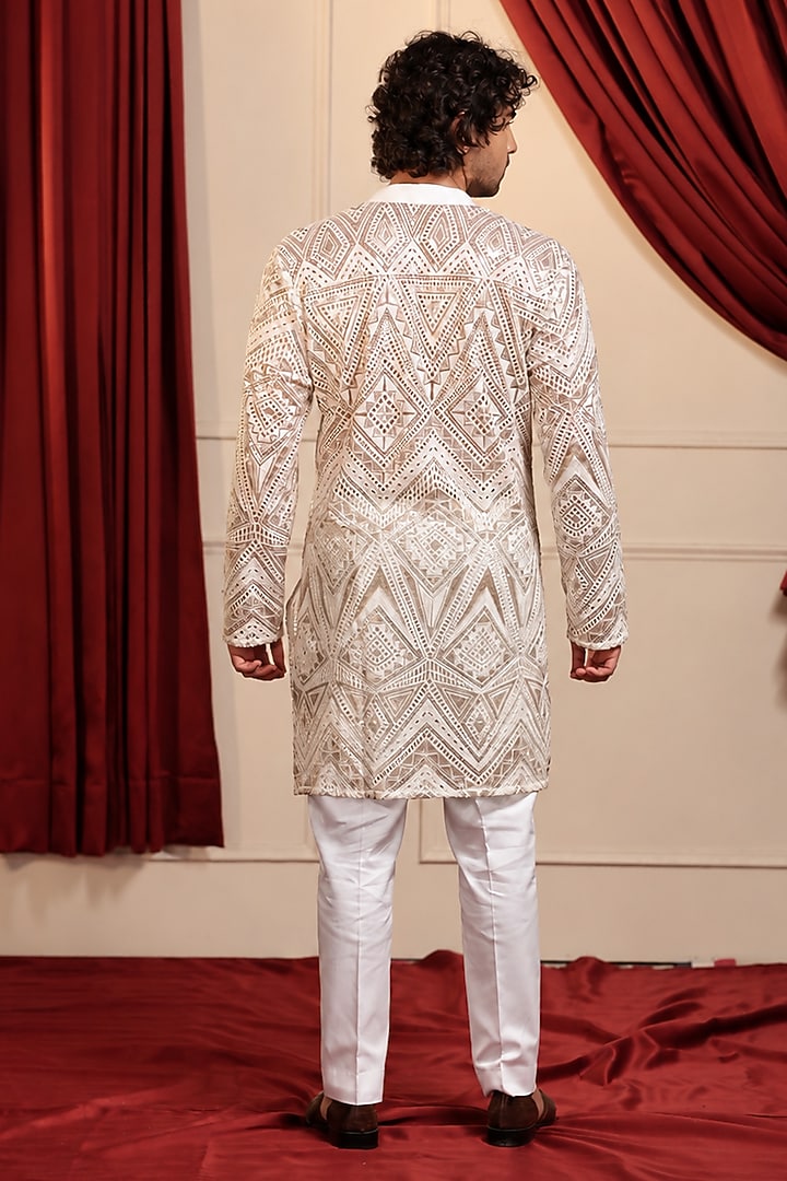 Off-White Pure Georgette Sequins Embroidered Kurta Set by Menero at Pernia's Pop Up Shop