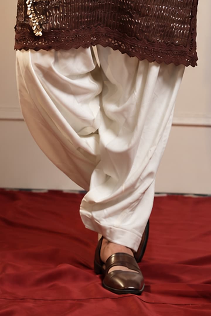 Cola Brown Pure Chanderi Silk Hand Embroidered Kurta Set by Menero at Pernia's Pop Up Shop