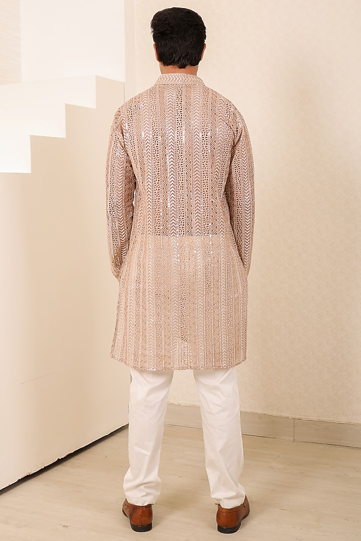 Champagne Silk Cutwork Embroidered Kurta Set by Menero at Pernia's Pop Up Shop