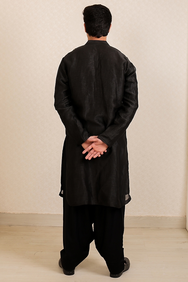 Black Chanderi Silk Gota Patti Work Kurta Set by Menero at Pernia's Pop Up Shop