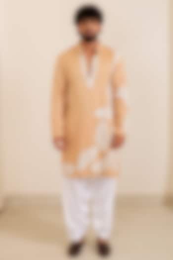 Beige Chanderi Silk Motif Hand Embellished Kurta Set by Menero at Pernia's Pop Up Shop