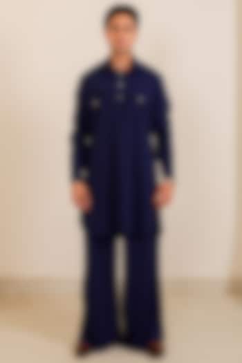 Dark Blue Georgette Short Kurta Set by Menero at Pernia's Pop Up Shop