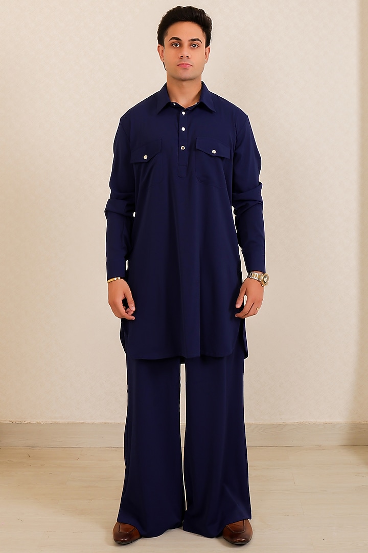 Dark Blue Georgette Short Kurta Set by Menero at Pernia's Pop Up Shop