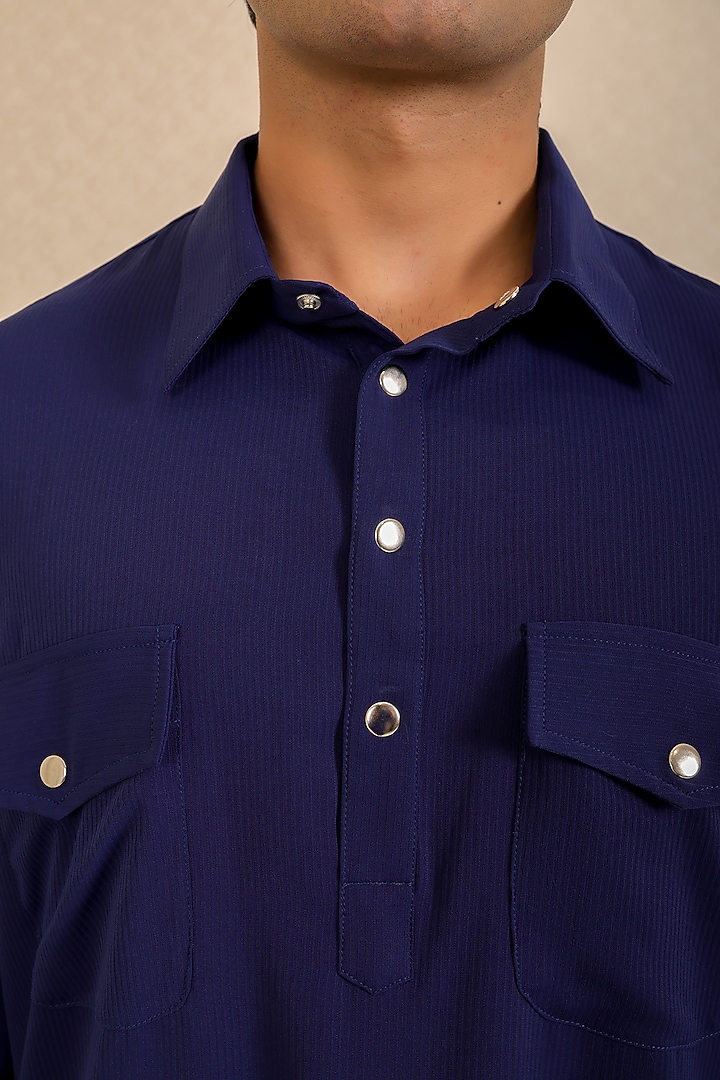 Dark Blue Georgette Short Kurta Set by Menero at Pernia's Pop Up Shop