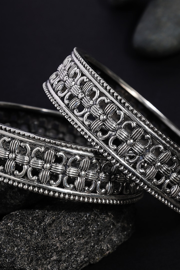 White Finish Temple Bangles In Sterling Silver (Set Of 2) by Mero at Pernia's Pop Up Shop