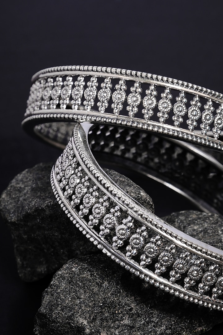 White Finish Temple Bangles In Sterling Silver (Set Of 2) by Mero at Pernia's Pop Up Shop