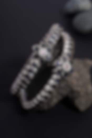 White Finish Blue Kempstone Temple Bangles In Sterling Silver (Set Of 2) by Mero at Pernia's Pop Up Shop