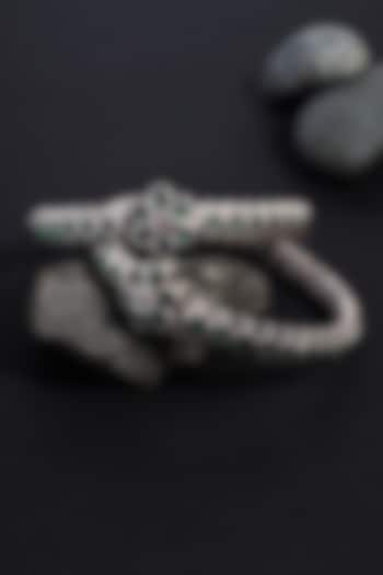 White Finish Green Kempstone Temple Bangles In Sterling Silver (Set Of 2) by Mero at Pernia's Pop Up Shop