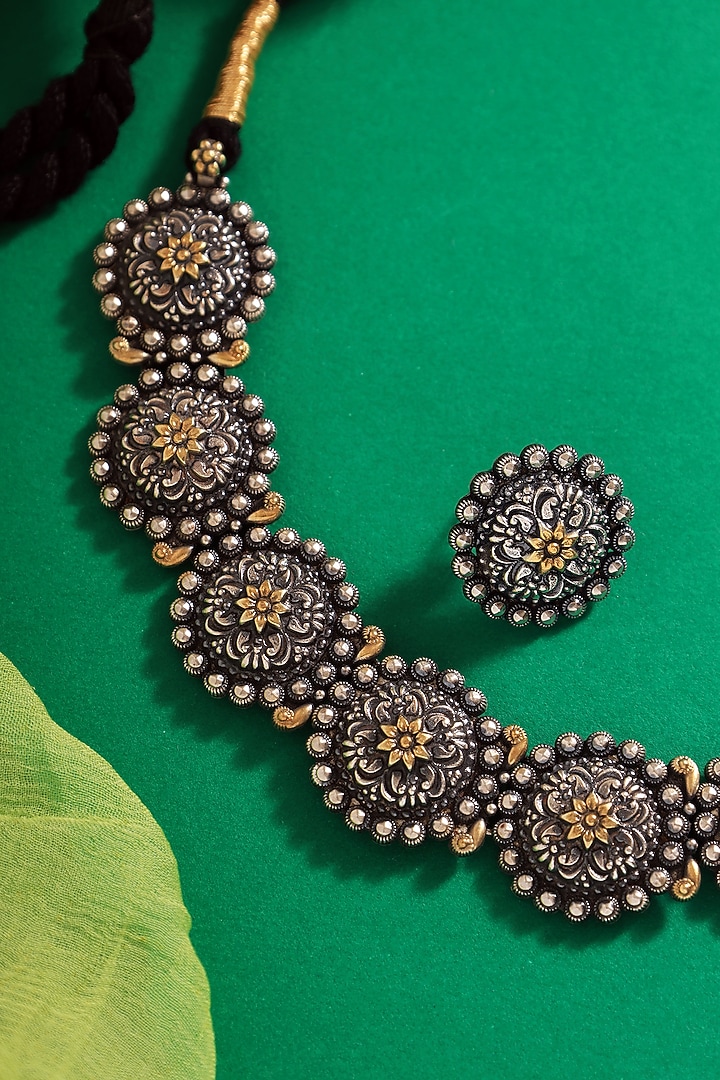 Two-Tone Finish Handcrafted Temple Necklace Set In Sterling Silver by Mero at Pernia's Pop Up Shop