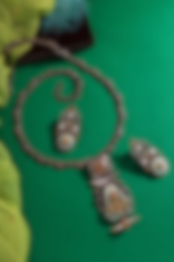 Two-Tone Finish Kundan Polki & Jade Stone Handcrafted Temple Necklace Set In Sterling Silver by Mero at Pernia's Pop Up Shop