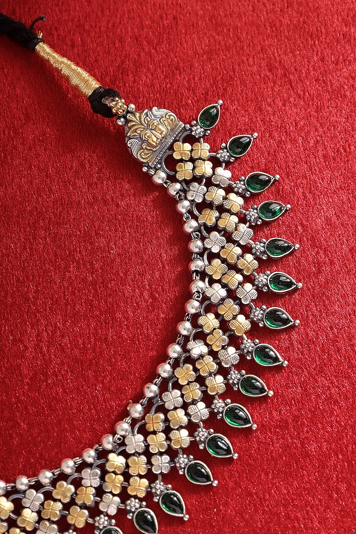 Two Tone Finish Green Kempstone Temple Necklace In Sterling Silver by Mero at Pernia's Pop Up Shop