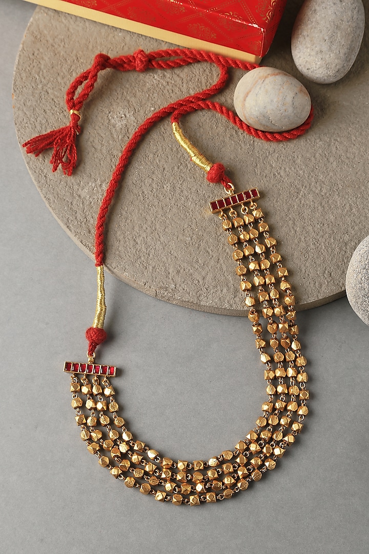 Gold Plated Temple Layered Beaded Necklace In Sterling Silver by Mero at Pernia's Pop Up Shop