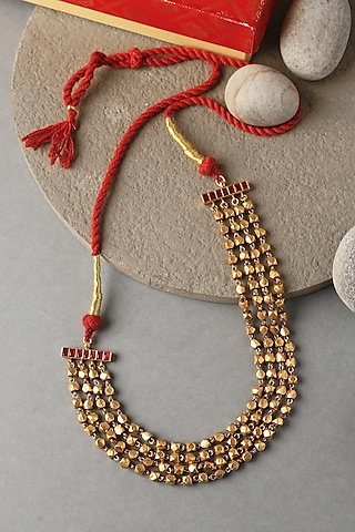 Gold Plated Temple Layered Beaded Necklace In Sterling Silver by Mero