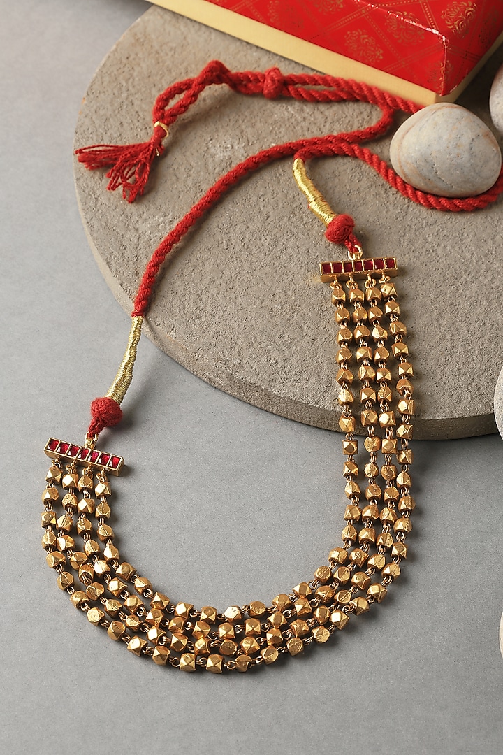 Gold Plated Temple Layered Beaded Necklace In Sterling Silver by Mero at Pernia's Pop Up Shop