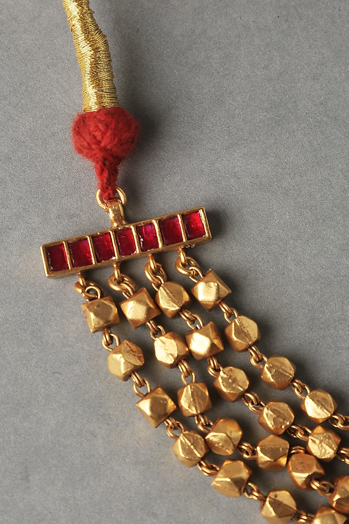 Gold Plated Temple Layered Beaded Necklace In Sterling Silver by Mero at Pernia's Pop Up Shop