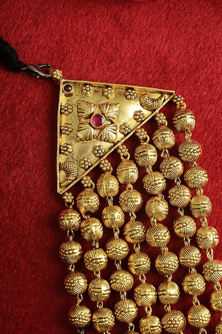 Gold Plated Temple Layered Beaded Necklace In Sterling Silver by Mero at Pernia's Pop Up Shop