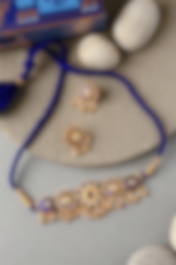 Gold Plated Kundan Polki Temple Choker Necklace Set In Sterling Silver by Mero at Pernia's Pop Up Shop