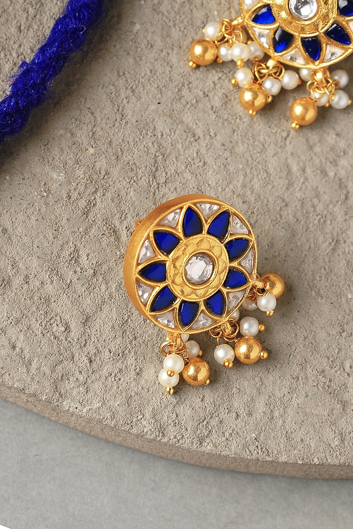 Gold Plated Kundan Polki Temple Choker Necklace Set In Sterling Silver by Mero at Pernia's Pop Up Shop