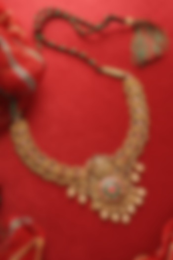 Gold Plated Kundan Polki & Pearl Temple Necklace In Sterling Silver by Mero at Pernia's Pop Up Shop