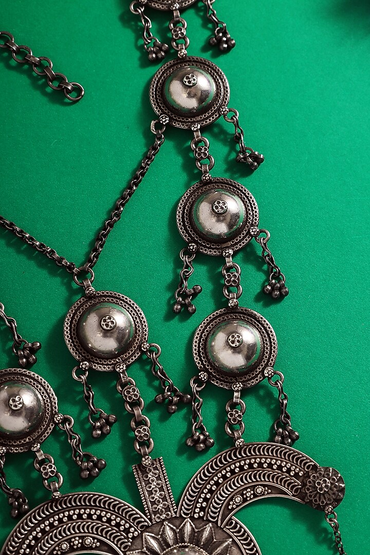 White Finish Tribal Long Necklace In Sterling Silver by Mero at Pernia's Pop Up Shop