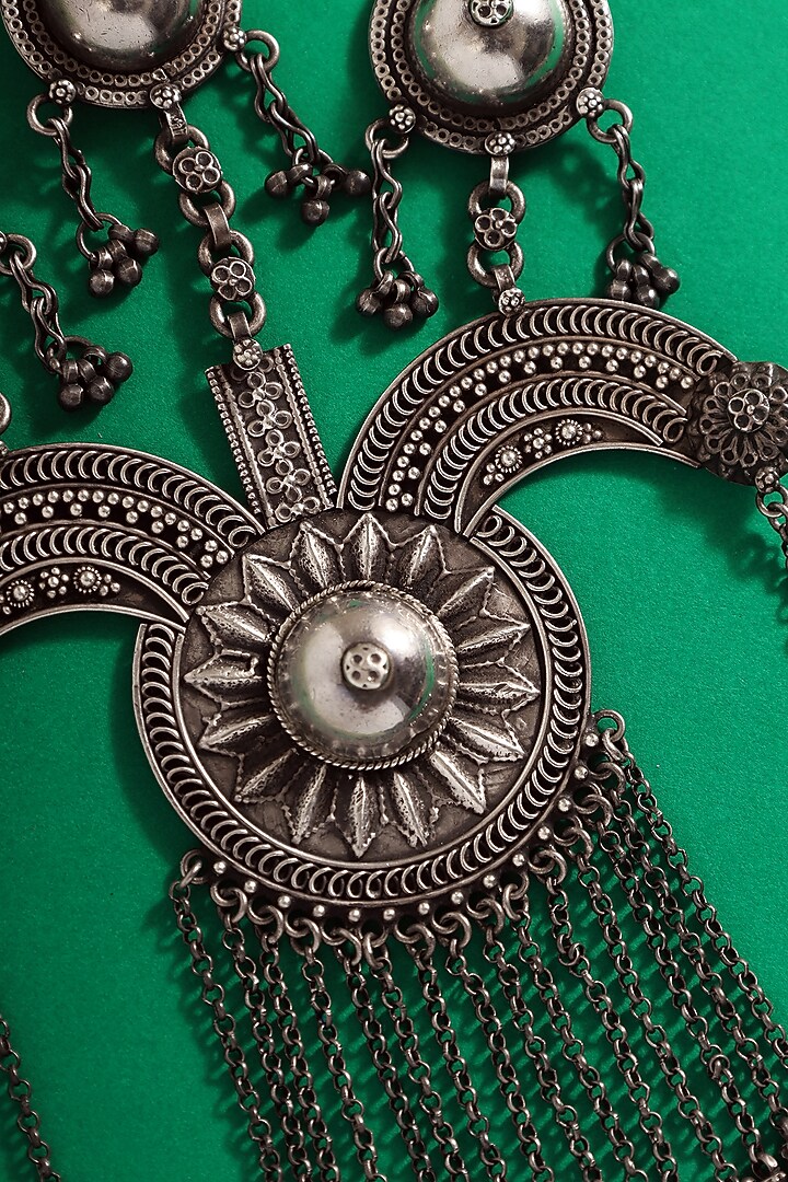 White Finish Tribal Long Necklace In Sterling Silver by Mero at Pernia's Pop Up Shop