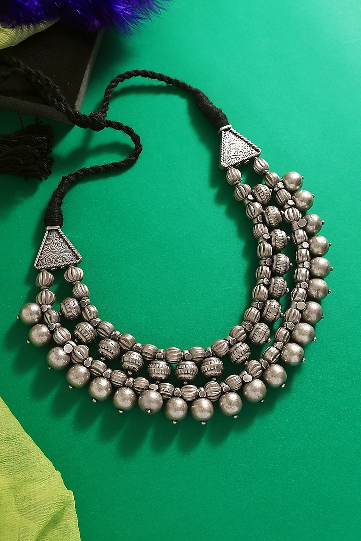 White Finish Beaded Vintage Tribal Necklace In Sterling Silver by Mero at Pernia's Pop Up Shop