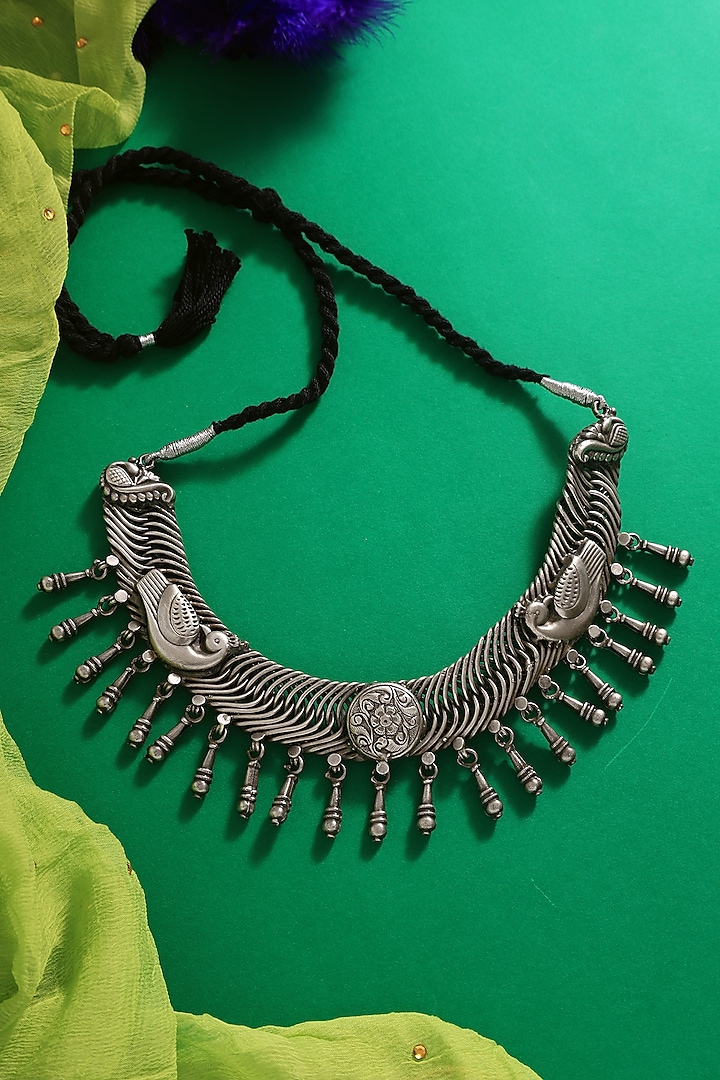 White Finish Peacock Vintage Tribal Necklace In Sterling Silver by Mero at Pernia's Pop Up Shop