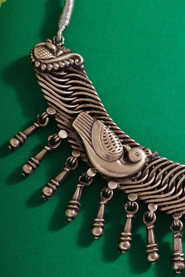 White Finish Peacock Vintage Tribal Necklace In Sterling Silver by Mero at Pernia's Pop Up Shop