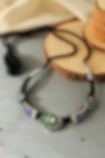 White Finish Blue Kundan Polki Temple Thread Choker Necklace In Sterling Silver by Mero at Pernia's Pop Up Shop