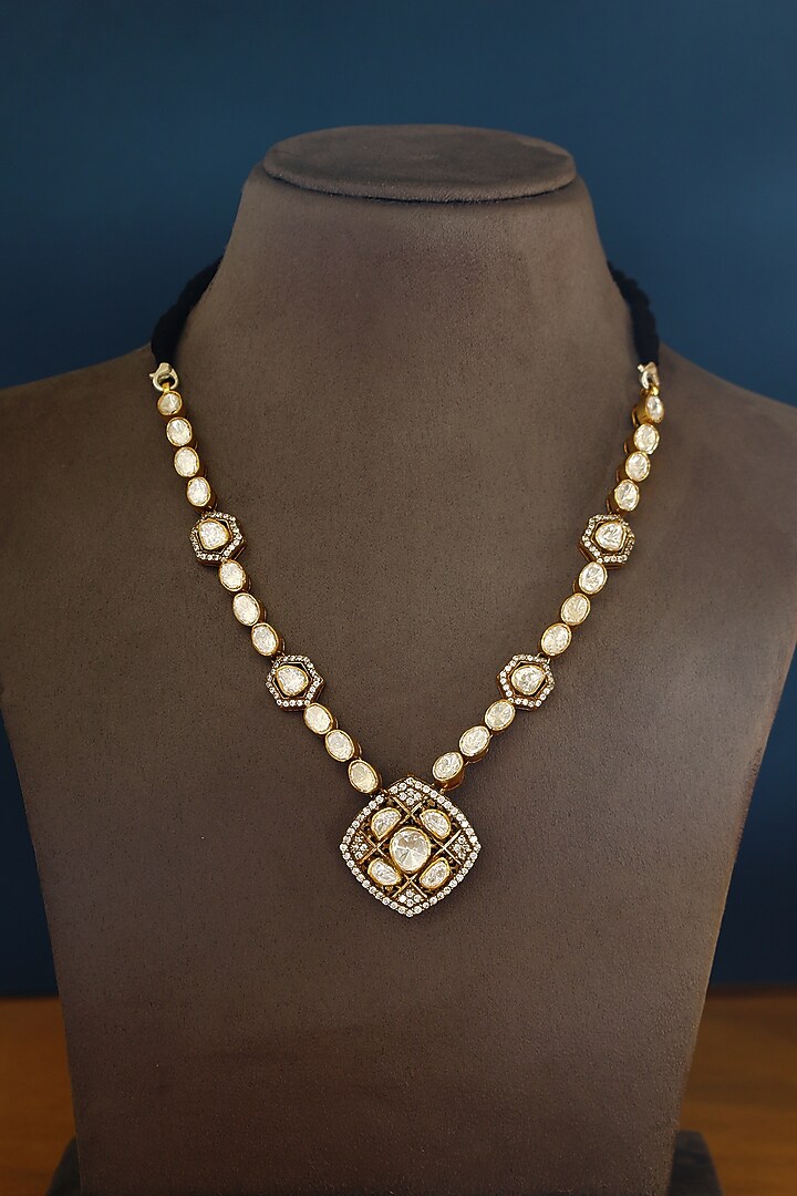 Gold Finish Moissanite Temple Necklace In Sterling Silver by Mero at Pernia's Pop Up Shop