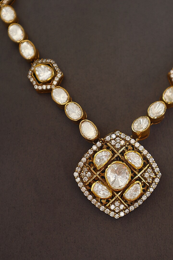 Gold Finish Moissanite Temple Necklace In Sterling Silver by Mero at Pernia's Pop Up Shop