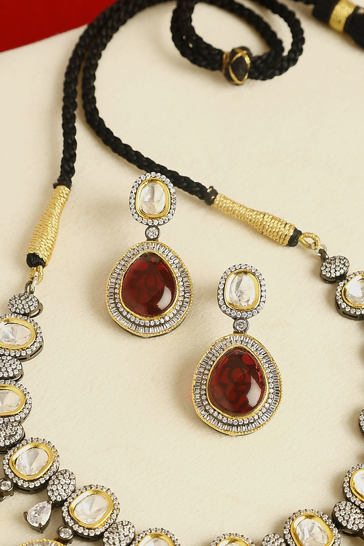 Gold Finish Moissanite & Kempstone Temple Necklace Set In Sterling Silver by Mero at Pernia's Pop Up Shop