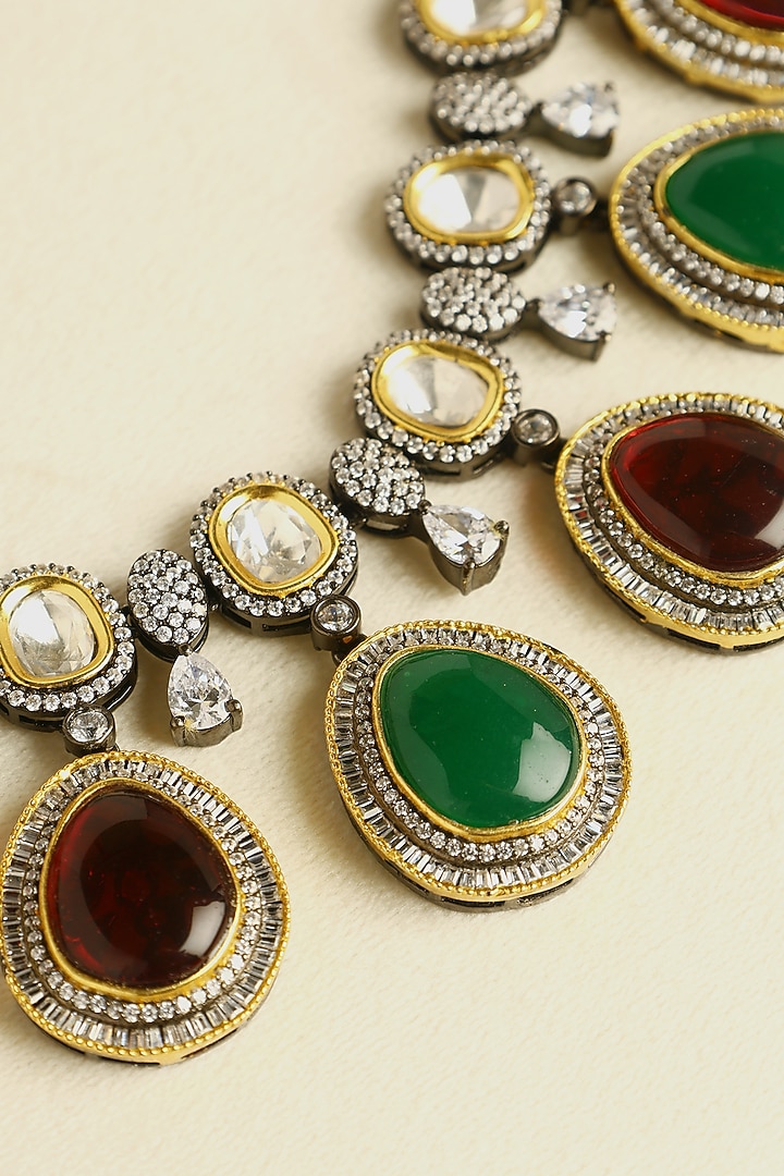 Gold Finish Moissanite & Kempstone Temple Necklace Set In Sterling Silver by Mero at Pernia's Pop Up Shop