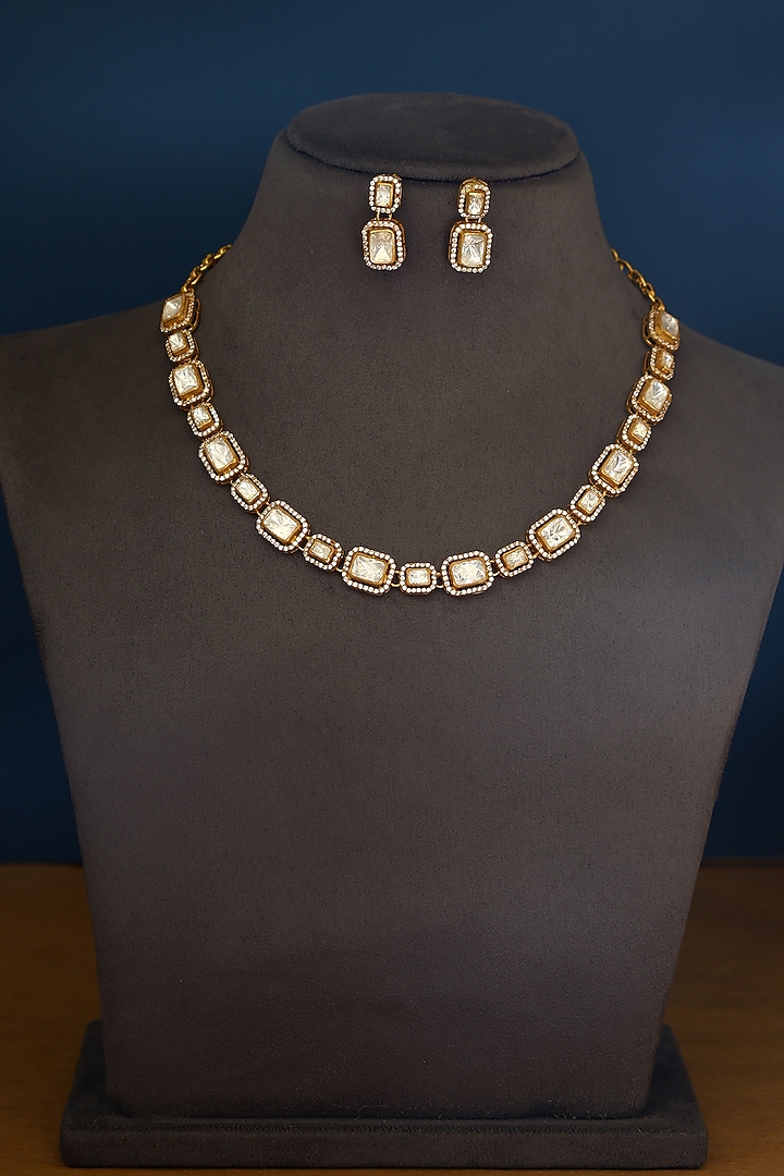 Gold Finish Moissanite Temple Necklace Set In Sterling Silver by Mero at Pernia's Pop Up Shop