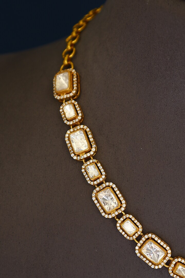 Gold Finish Moissanite Temple Necklace Set In Sterling Silver by Mero at Pernia's Pop Up Shop