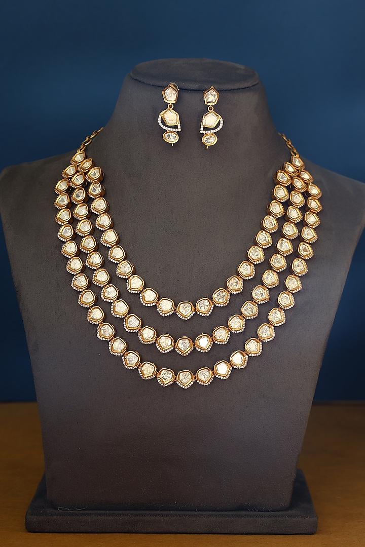 Gold Finish Moissanite Temple Necklace Set In Sterling Silver by Mero at Pernia's Pop Up Shop