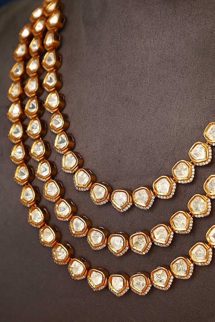 Gold Finish Moissanite Temple Necklace Set In Sterling Silver by Mero at Pernia's Pop Up Shop