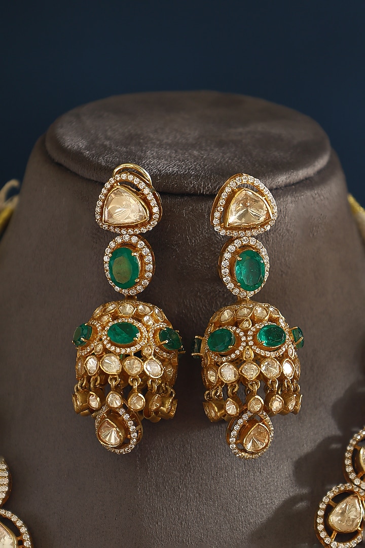 Gold Finish Moissanite & Emerald Temple Necklace In Sterling Silver by Mero at Pernia's Pop Up Shop