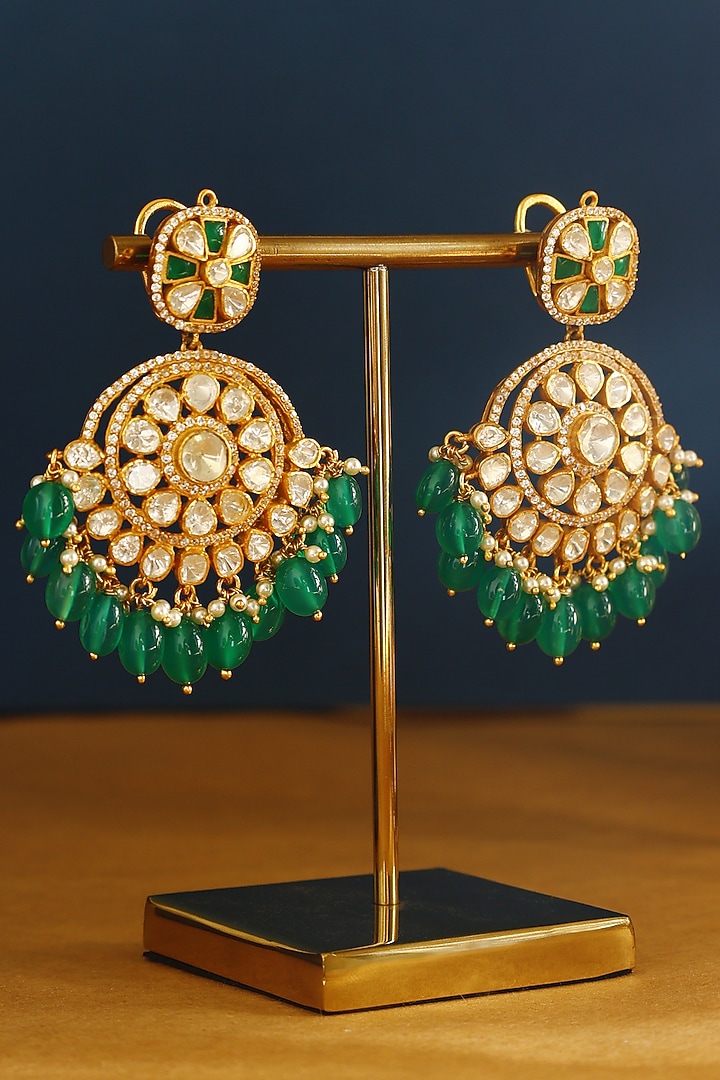Gold Finish Moissanite & Emerald Temple Necklace In Sterling Silver by Mero at Pernia's Pop Up Shop