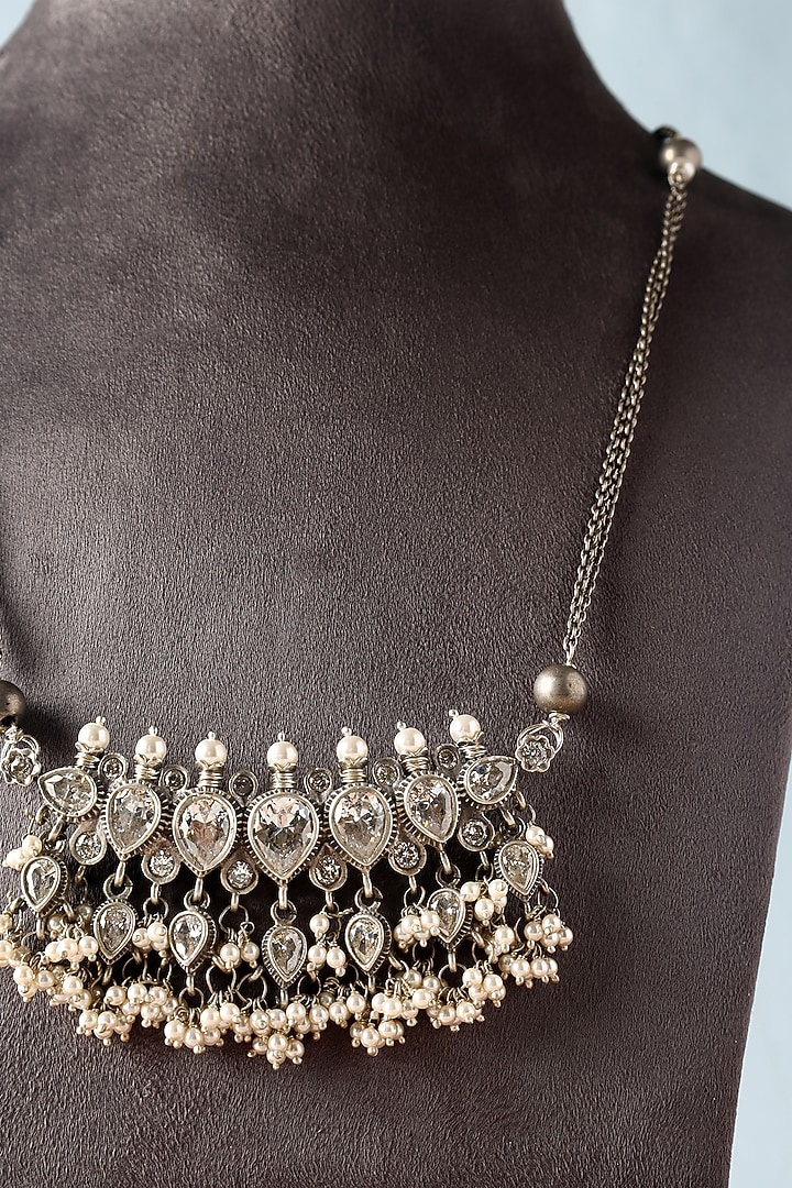 White Finish Moissanite Temple Necklace In Sterling Silver by Mero at Pernia's Pop Up Shop