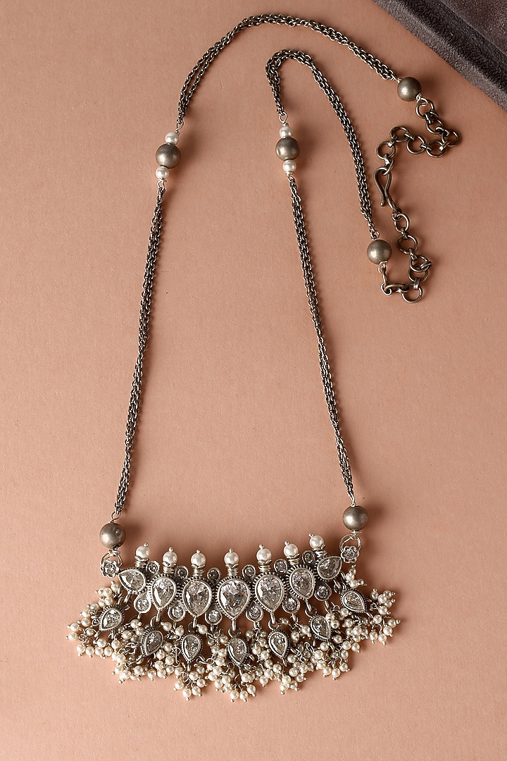 White Finish Moissanite Temple Necklace In Sterling Silver by Mero at Pernia's Pop Up Shop