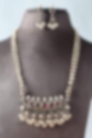 White Finish Moissanite Temple Necklace Set In Sterling Silver by Mero at Pernia's Pop Up Shop