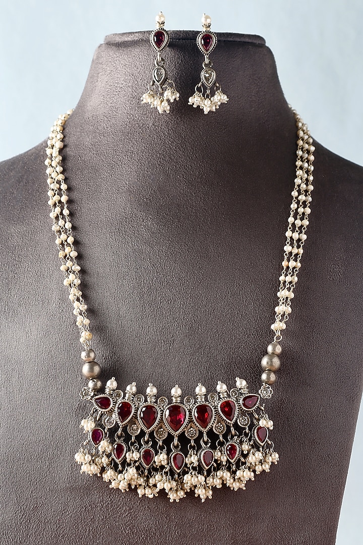 White Finish Moissanite Temple Necklace Set In Sterling Silver by Mero at Pernia's Pop Up Shop