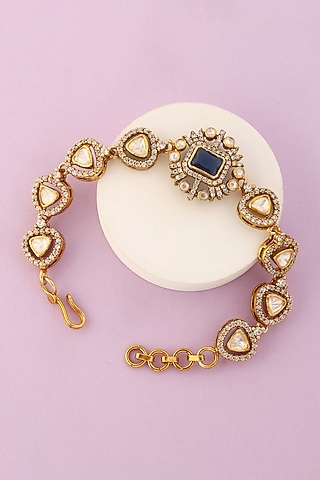 White Finish Moissanite Temple Bracelet In Sterling Silver by Mero