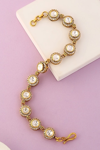 White Finish Moissanite Temple Bracelet In Sterling Silver by Mero
