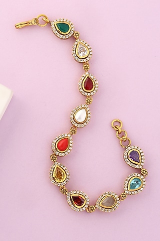 White Finish Moissanite Temple Bracelet In Sterling Silver by Mero